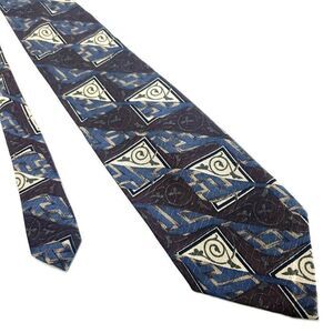 XMI Silk Tie‎ Abstract Print Brown Blue